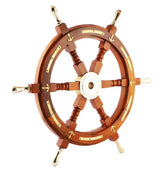 24" Wooden Brass pirate Ship Wheel Large Wooden Nautical Maritime Wall Decorative Ship Wheel Collectible Item